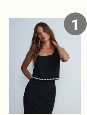 New York & Company Black Pearl-Trim Tank Top
